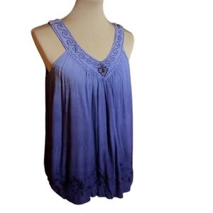 Purple Embroidered V-Neck Women's Tank Top